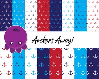 Anchors Away, Scrapbook Paper, Digital Paper, Nautical Art, Beach Vacation, Ship Anchor, Marine Graphic, Ocean Cruise, Navy Blue, Yacht Trip