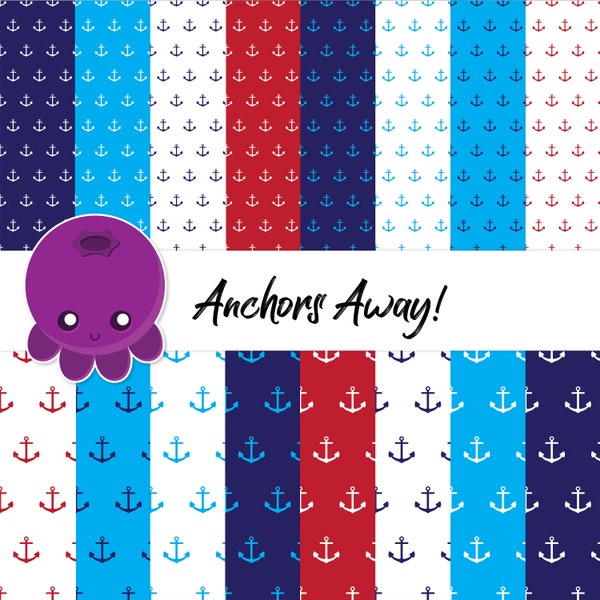 Anchors Away, Scrapbook Paper, Digital Paper, Nautical Art, Beach Vacation, Ship Anchor, Marine Graphic, Ocean Cruise, Navy Blue, Yacht Trip