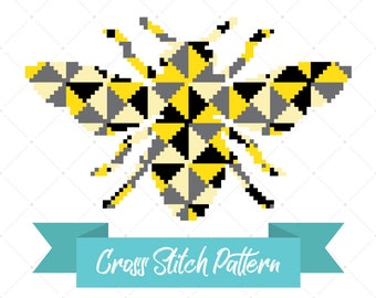 Geometric Bee, Cross Stitch Pattern, Bumble Bee, Honey Bee, Modern Cross Stitch, Triangle Design, Counted Cross Stitch, Easy Craft