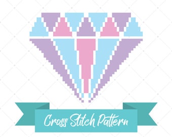 Pastel Diamond, Cross Stitch Pattern, Nursery Decor, Baby Shower Gift, Beginner Pattern, Girl Room Decor, Jewel Pattern, Gem Stone Art