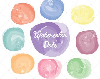 Watercolor Dots, Clip Art, Painted Style, Decorative Dots, Text Background, Watercolor Border, Graphic Elements, Rainbow Watercolor