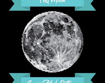 Full Moon, Cross Stitch Pattern, Counted Cross Stitch, Lunar Art, Celestial Decor, DIY Craft, Night Sky, Halloween Decor, Kid's Bedroom