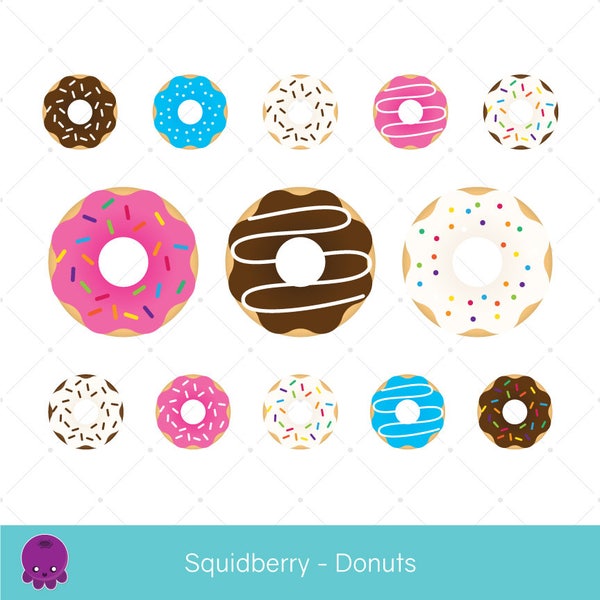 Donut Clip Art, Scrapbook Graphics, Bakery Food, DIY Print, Glazed Donuts, Rainbow Sprinkles, Chocolate Icing, Vanilla Donut, Cafe Art
