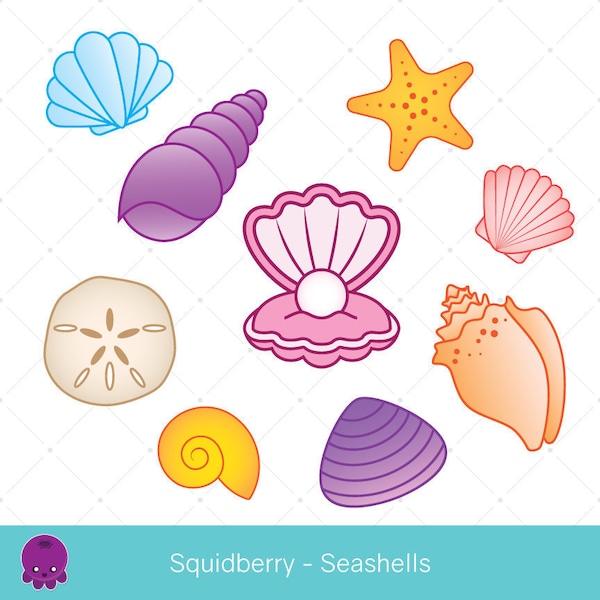 Seashell Clip Art, Shell Graphics, Beach Scrapbook, Summer Vacation, Ocean Creatures, Pearl In Oyster, Conch Shell, Sand Dollar, Starfish