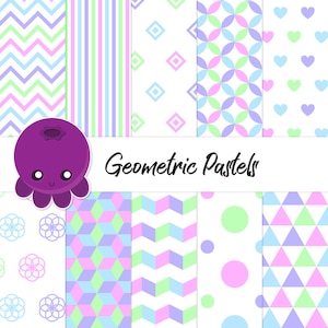 Geometrici pastelli, carta Scrapbook, digitale carta, stampabile fai da te, Album Scrapbook, sfondi di Pasqua, primavera colori, Chevron, strisce, puntini