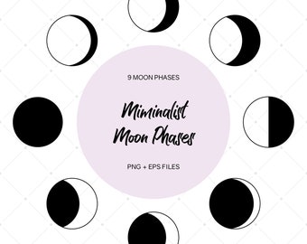 Minimalist Moon, Clip Art, Moon Phases, Vector EPS, Minimal Design, Halloween Decor, Celestial Art, Modern Witch, Crescent Moon