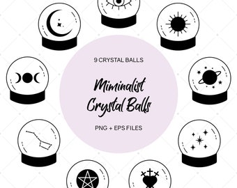 Crystal Ball, Clip Art, Modern Line Art, Witchcraft Symbols, Evil Eye, Celestial Art, Triple Moon, Occult Signs, Tarot Cards, Sun and Moon