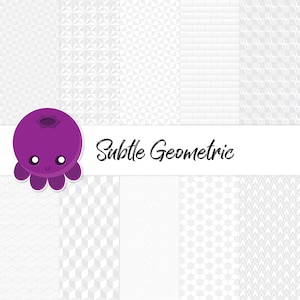May include: A set of 10 digital paper patterns featuring subtle geometric designs in shades of gray. The patterns are perfect for creating backgrounds, scrapbooking, and other craft projects. The text "Subtle Geometric" is displayed in a black font.