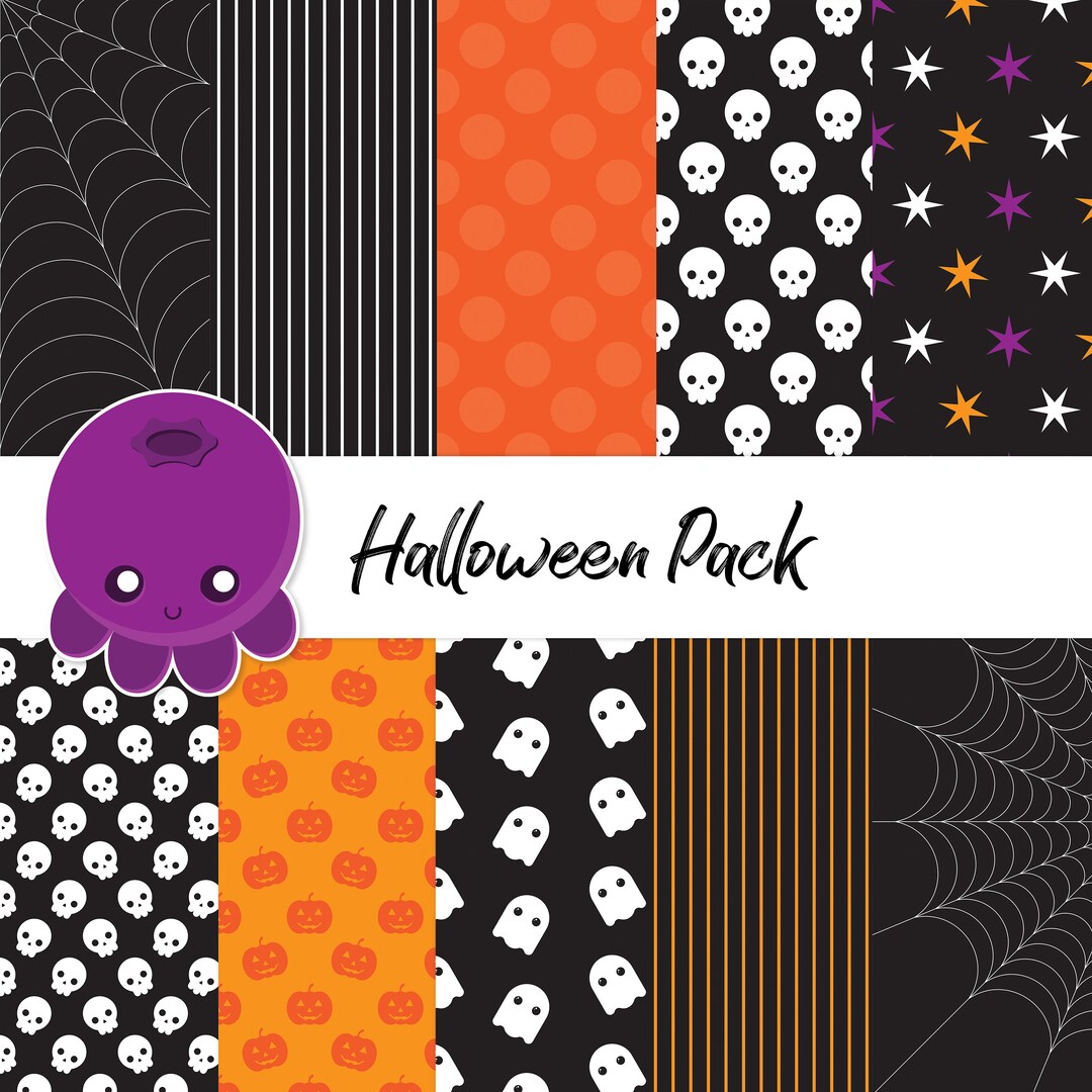 Halloween Set, Digital Paper, Scrapbook Background, Spooky Skulls, Cute ...