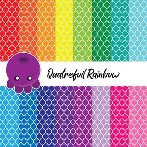 Quadrilobe arc en ciel, papier de scrapbooking, carrelage marocain, papier numérique, quatre feuille de trèfle, imprimable bricolage, motif trèfle, arabe Design