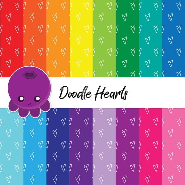 Doodle Hearts, Scrapbook Paper, Whimsical Hearts, Background Art, Valentine's Day, Romantic Art, Love Graphics, Skinny Hearts, Rainbow Paper