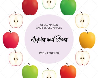 Apple Slices, Vector Illustration, Clip Art, Healthy Fruit, Back To School, Granny Smith, Red Delicious, Farmer's Market, Grocery Shopping