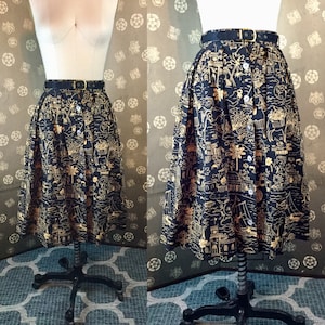 1950s Gold & Black Novelty Print Skirt