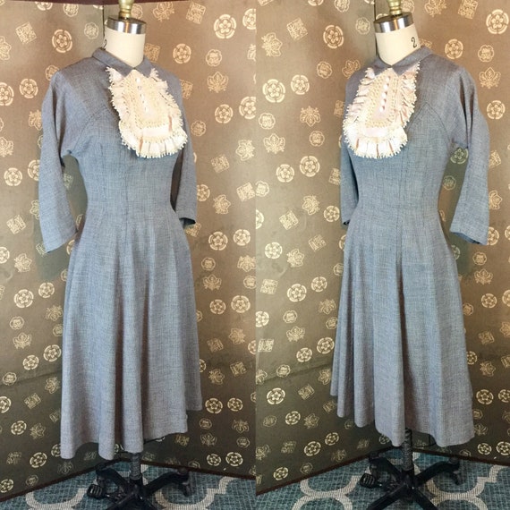 1950s Houndstooth  Dress with Lace Bib - image 1