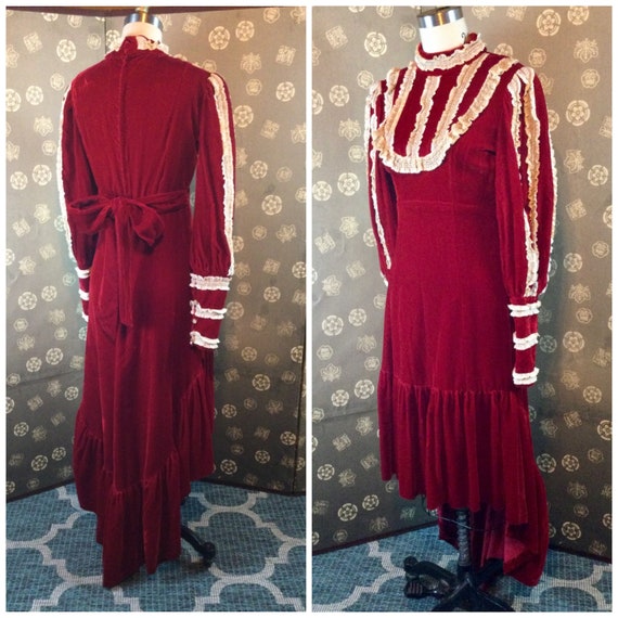 1960s Red Velvet Dress with Uneven Hem - image 2