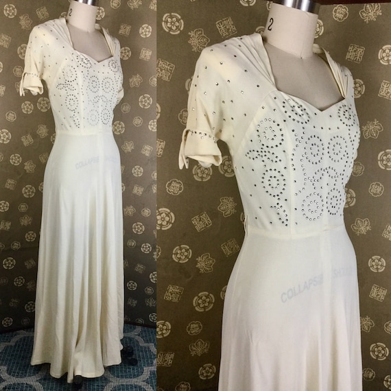 1940s Ivory Stone Studded Gown
