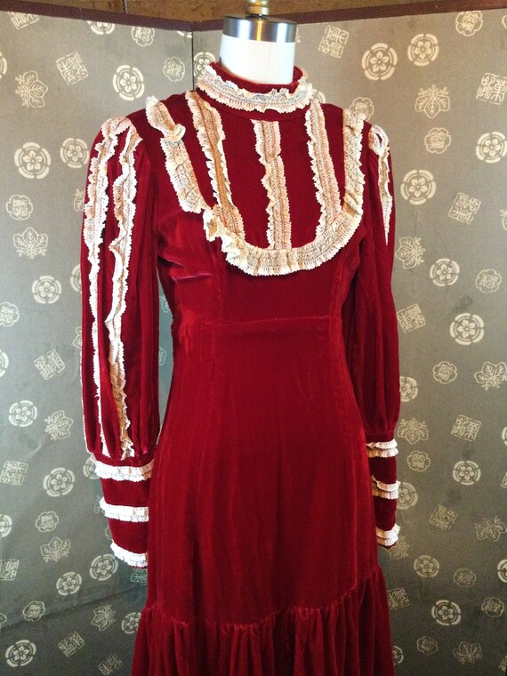1960s Red Velvet Dress with Uneven Hem - image 6