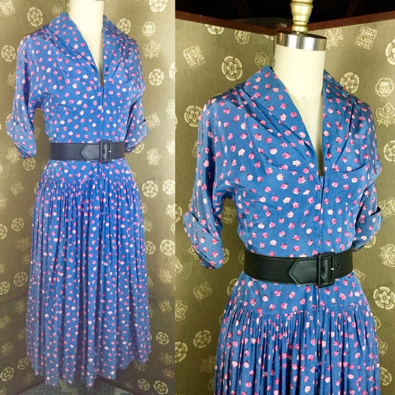1950s Rose Print Dress