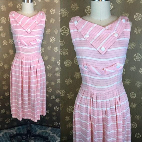 1950s Kerrybrooke Pink and White Striped Dress