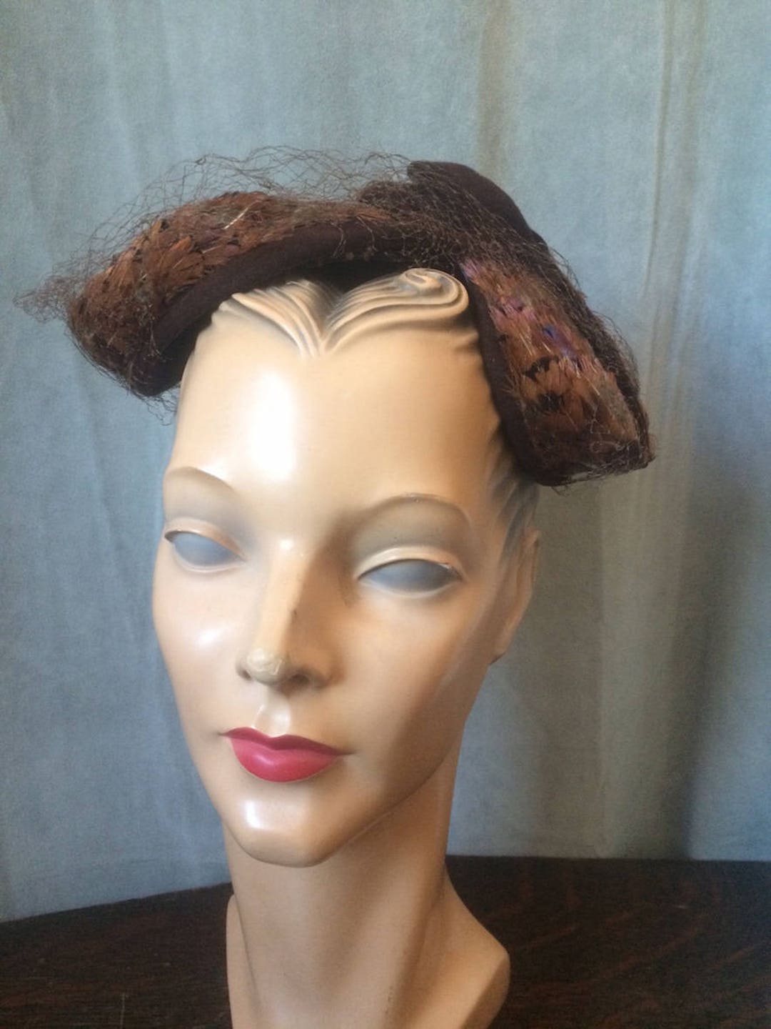 1940s Brown Hat With Feathers and Veil - Etsy display picture 1