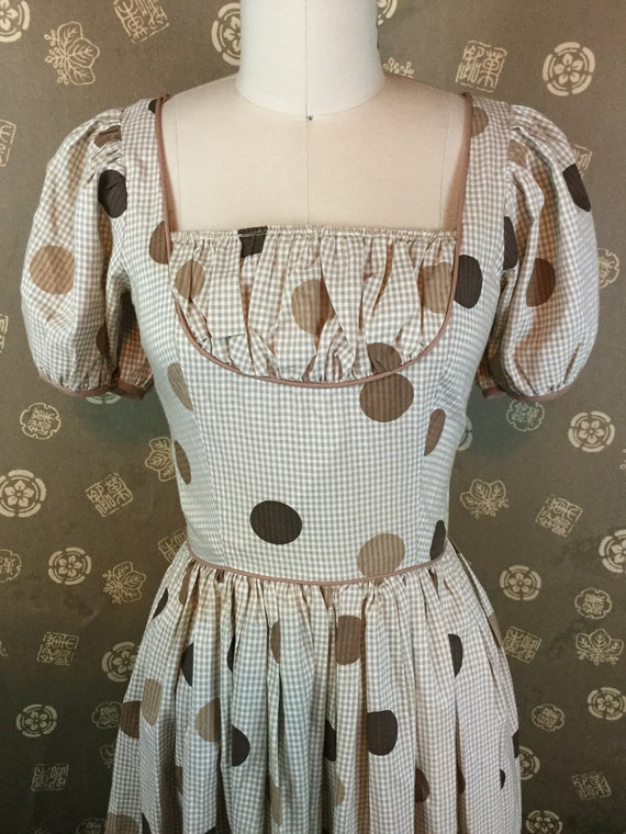 1950s Polka Dot & Gingham Puff Sleeve Dress - image 3