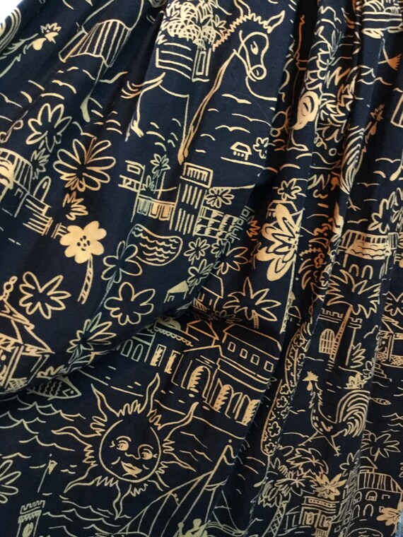 1950s Gold & Black Novelty Print Skirt - image 3