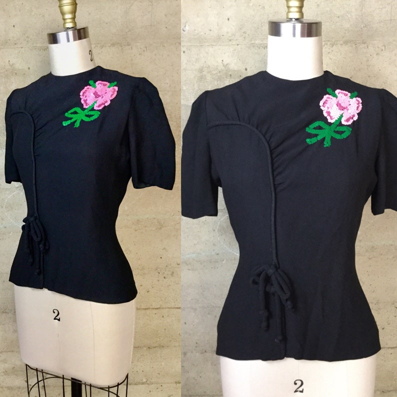 1940s Shirred and Sequined Blouse