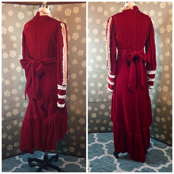 1960s Red Velvet Dress with Uneven Hem - image 7