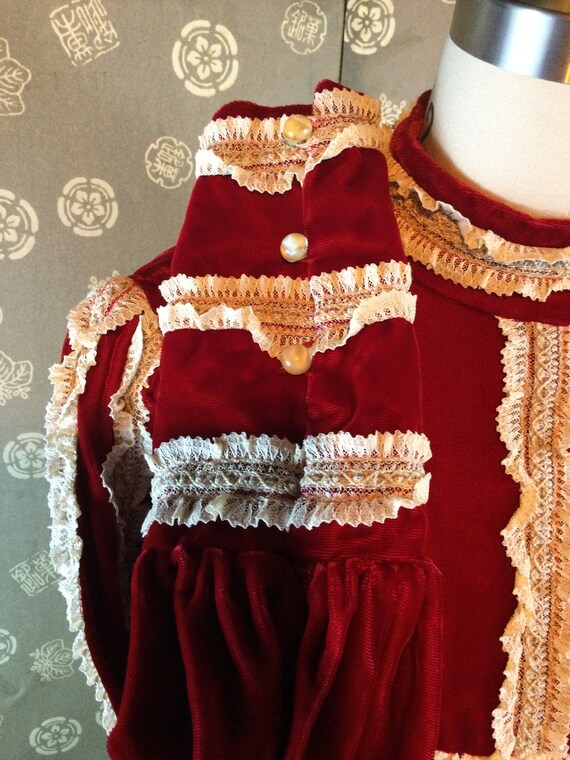 1960s Red Velvet Dress with Uneven Hem - image 8