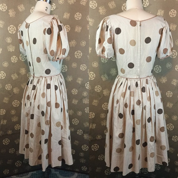 1950s Polka Dot & Gingham Puff Sleeve Dress - image 4