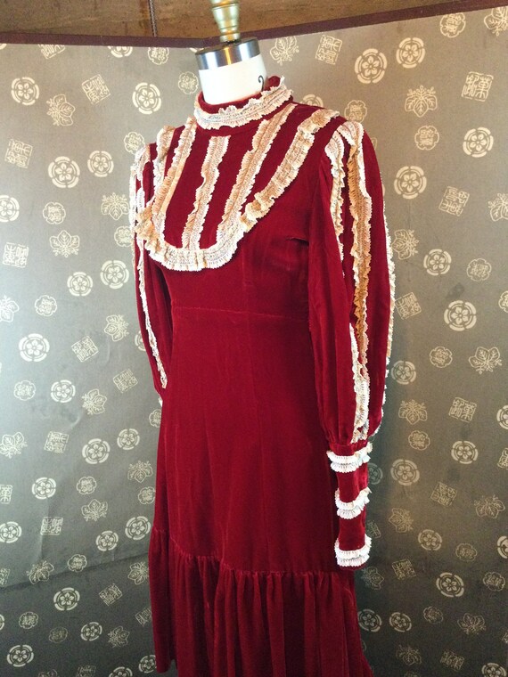 1960s Red Velvet Dress with Uneven Hem - image 4