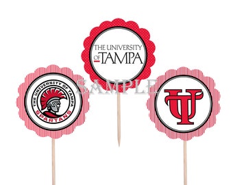 College Cupcake Toppers | University of Tampa Spartans | 12 Food Toppers \ Football Games | Graduation Party