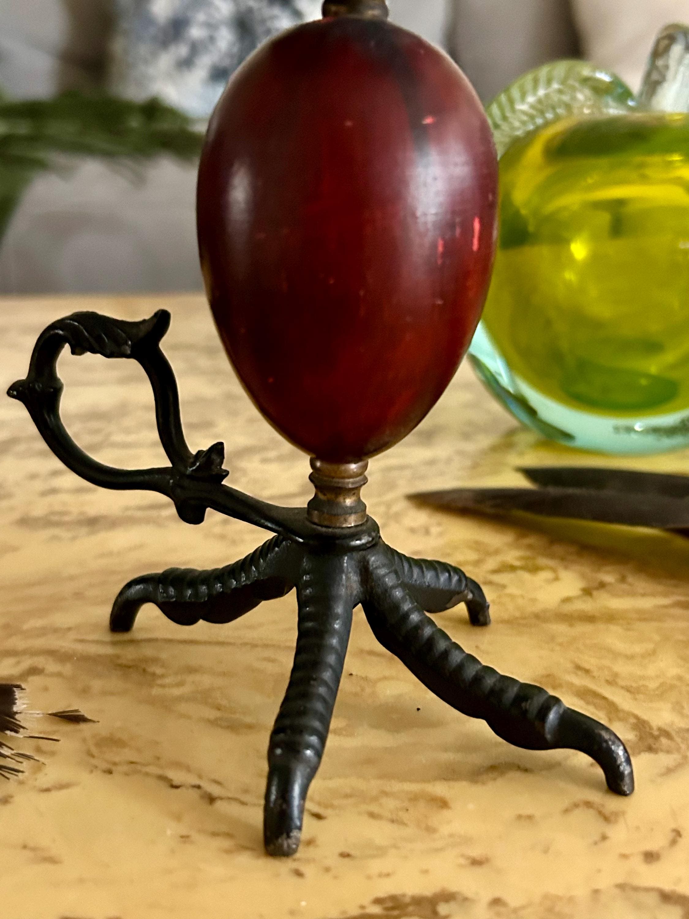 Antique 1880-1900 Victorian Figural Claw foot Red Wood Center Candle Holder Chamber Stick Gothic Oddity Voodoo Occult Decor