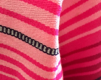 Vintage 80s Hot Pink Merlot Wool Serape Saltillo Mexican Blanket