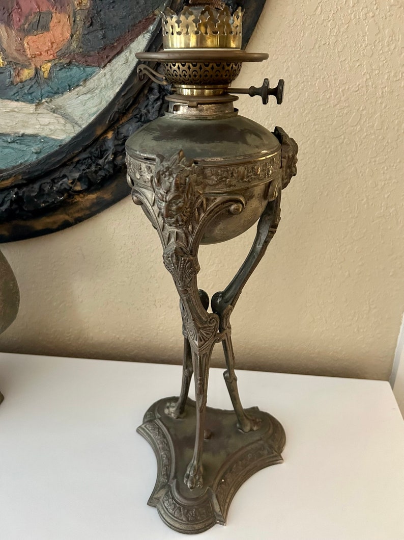 Incredible Antique Art Deco Gargoyle Oil Lamp Gothic Victorian Youngs ...