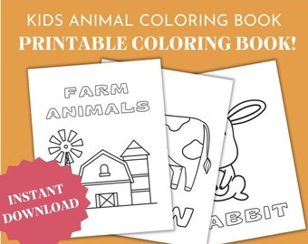 Imprimibles de páginas para colorear de animales de granja, libro para colorear de animales de granja, libro para colorear impreso para niños,