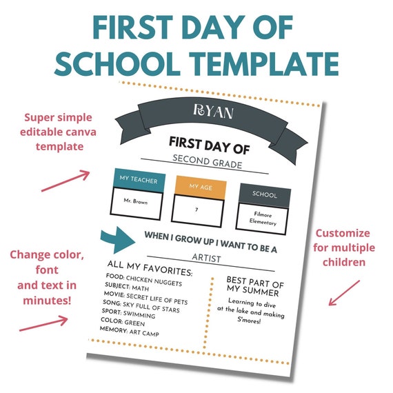  First Day Of School Editable Template Canva First Day First Etsy