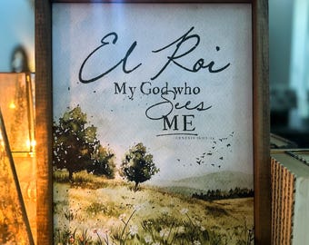 God Who Sees | Wood + Canvas Sign | Bible Verse | Spring Landscape | Large Artwork | Distressed | Vintage Art