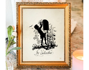 Mijn Valentijn | Vintage Silhouet | Digitale kunst | Afdrukbare art | Valentijnsdag Decor | Art Print | Antiek