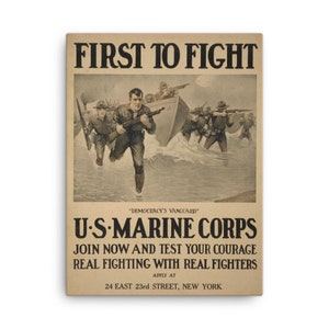 Primero en luchar contra usMC Canvas / Vintage USMC Poster / Canvas Print / Marine Corps Recruiting