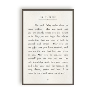 St. Therese Book Page Quote | May Today There Be Peace Within | Framed Canvas
