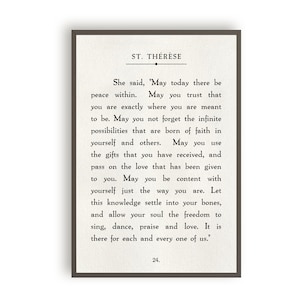 St. Therese Book Page Quote | May Today There Be Peace Within | Framed Canvas