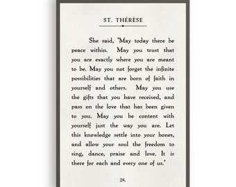 St. Therese Book Page Quote | May Today There Be Peace Within | Framed Canvas