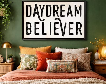 Daydream Believer Framed Canvas | Bedroom Decor | Lyrics | Anthropologie Style | Vintage | Farmhouse |