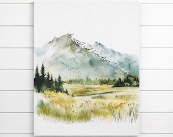 Be Still and Know | That I Am God| Watercolor Mountain Meadow Canvas | Scripture Art | Religious | Landscape | Vintage