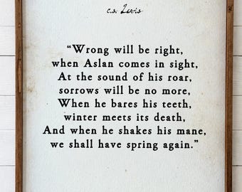 Wrong Shall Be Right | Aslan | Framed Print | Chronicles of Narnia | C.S. Lewis Quote