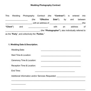 Wedding Photography Contract Template - Client Booking Form Contract - Wedding Contract Template - Wedding Photographer Contract Template