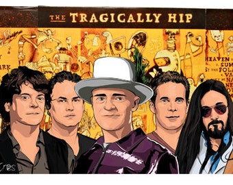 Tragically Hip, Original Artwork Canvas & Re-purposed Material, Digital Mix-Media Art. Pop Culture