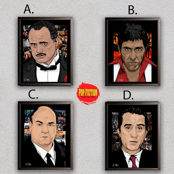 Mafia Movie Collage Poster – Scarface, Soprano, Godfather, Goodfellas, Gotti – 24x36