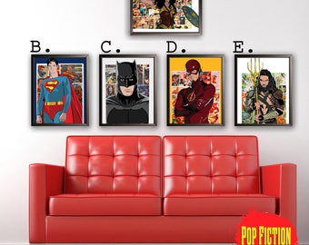 Justice League Original Artwork Canvas & Prints. Comics, Book, Collectible. Digital Mix-Media Art. Pop Culture.